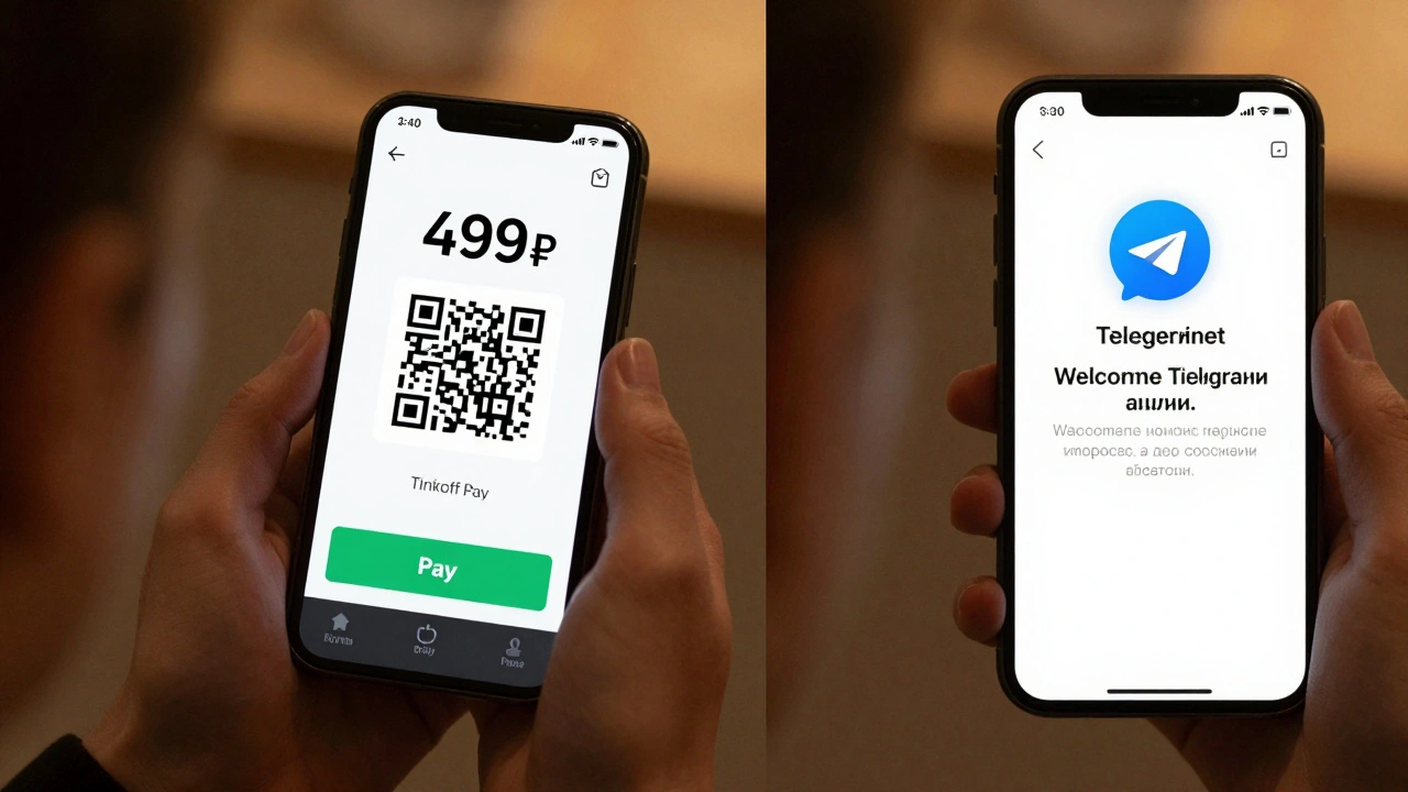 Пользователь сканирует QR-код для оплаты подписки на Telegram-канал