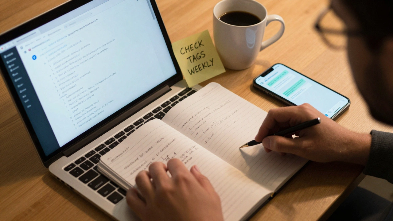 Рабочий стол с логами бота, записями UTM-меток и напоминанием о проверке атрибуции.