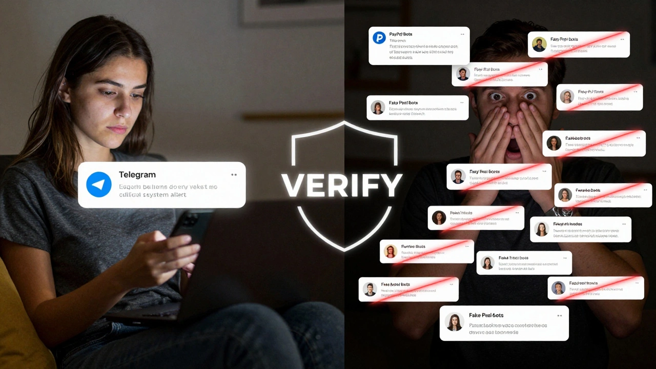 Разделенный экран: слева — спокойный пользователь, справа — поток фишинговых сообщений с защитным щитом по центру.
