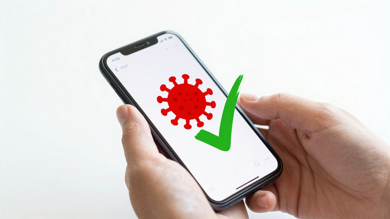 Рука удаляет подозрительный файл на экране смартфона