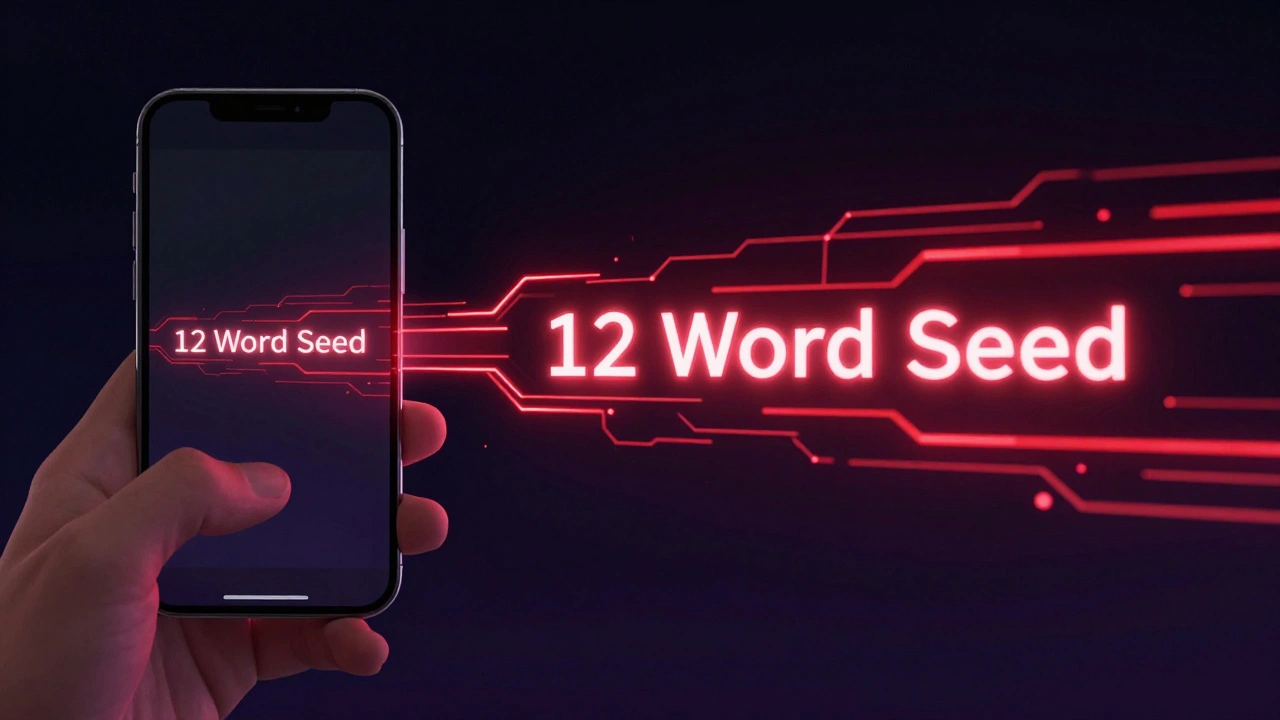 Скриншот кошелька с частичной фразой, которую ИИ восстанавливает за секунды — цифровая угроза в реальном времени.