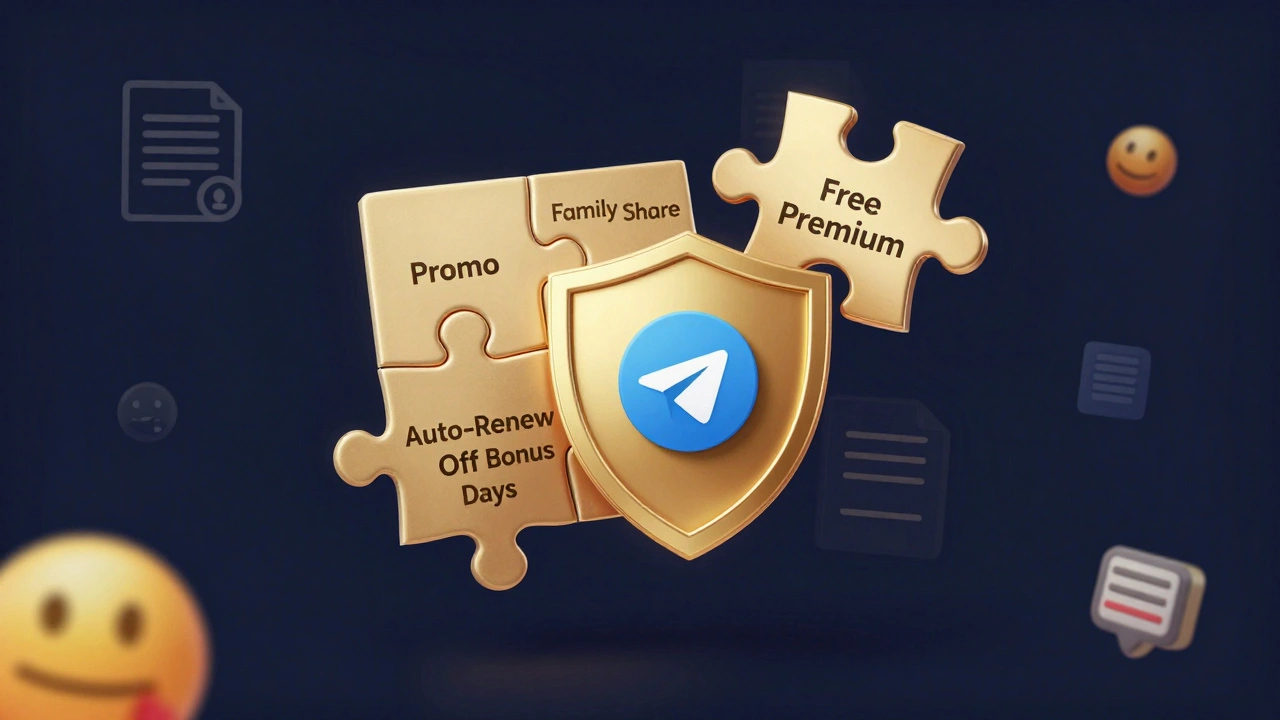 Собранные кусочки стратегии экономии на Telegram Premium, образующие защитный щит.