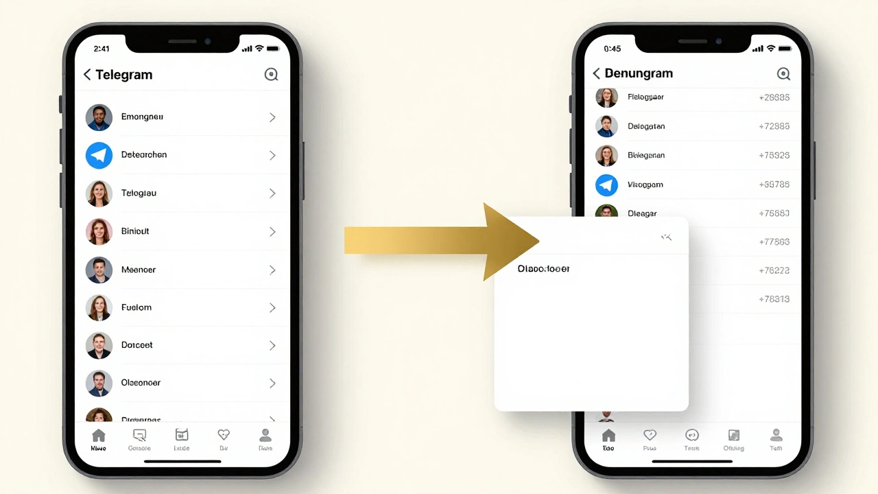 Сравнение контактов в Telegram с именами и без них — организованный список против просто номеров.
