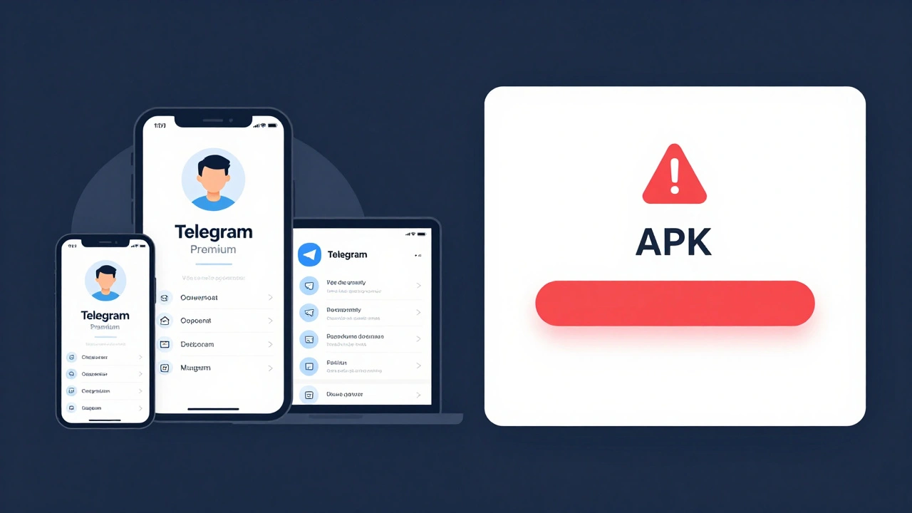 Сравнение легального использования Telegram Premium на нескольких устройствах и опасной загрузки модифицированной версии.