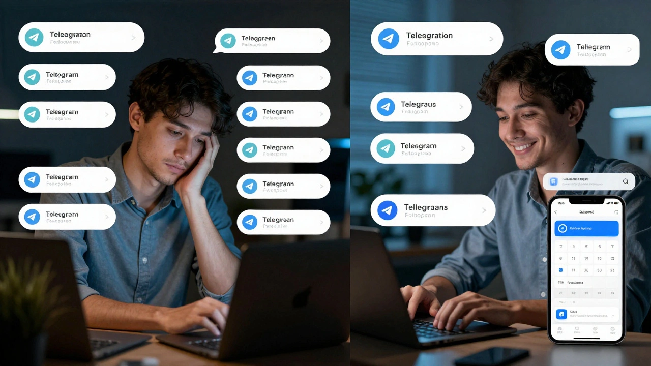 Сравнение: уставший сотрудник вручную отвечает на сообщения vs. автоматизированный бот, обрабатывающий сотни запросов.