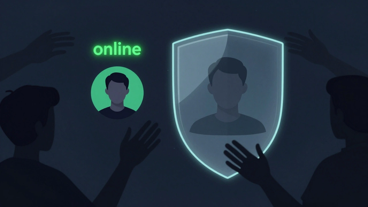 Сравнение видимого и скрытого онлайн-статуса в Telegram с защитным щитом.