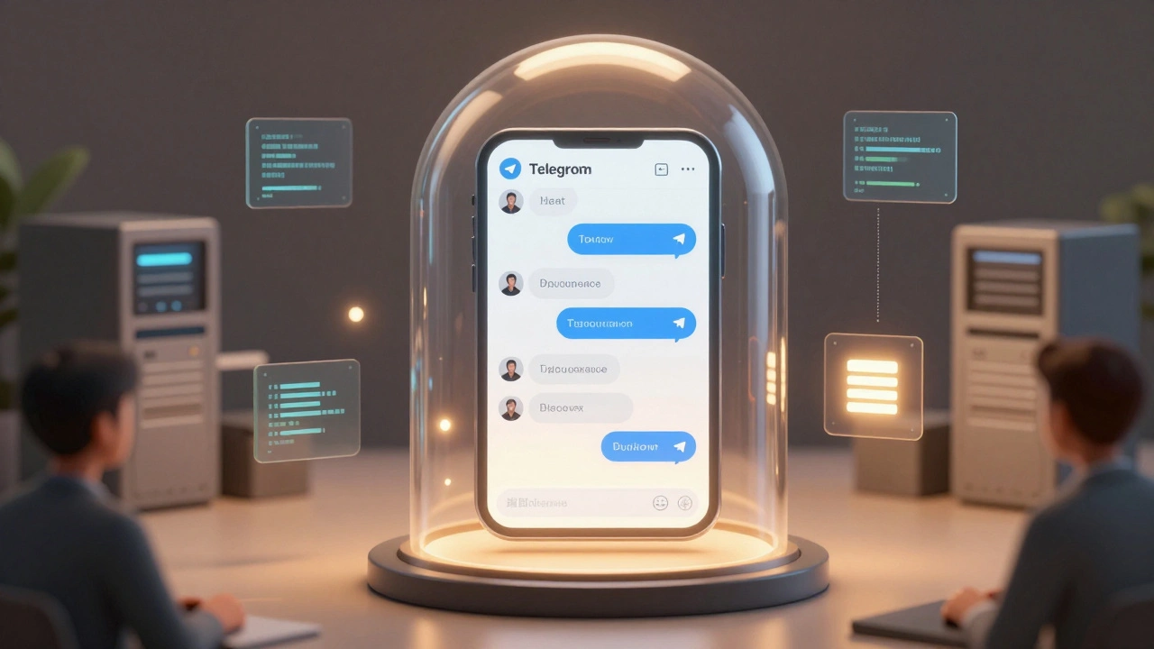 Telegram-бот в цифровой песочнице, окруженной мок-объектами, в то время как внешний мир размыт и не влияет на тестирование.