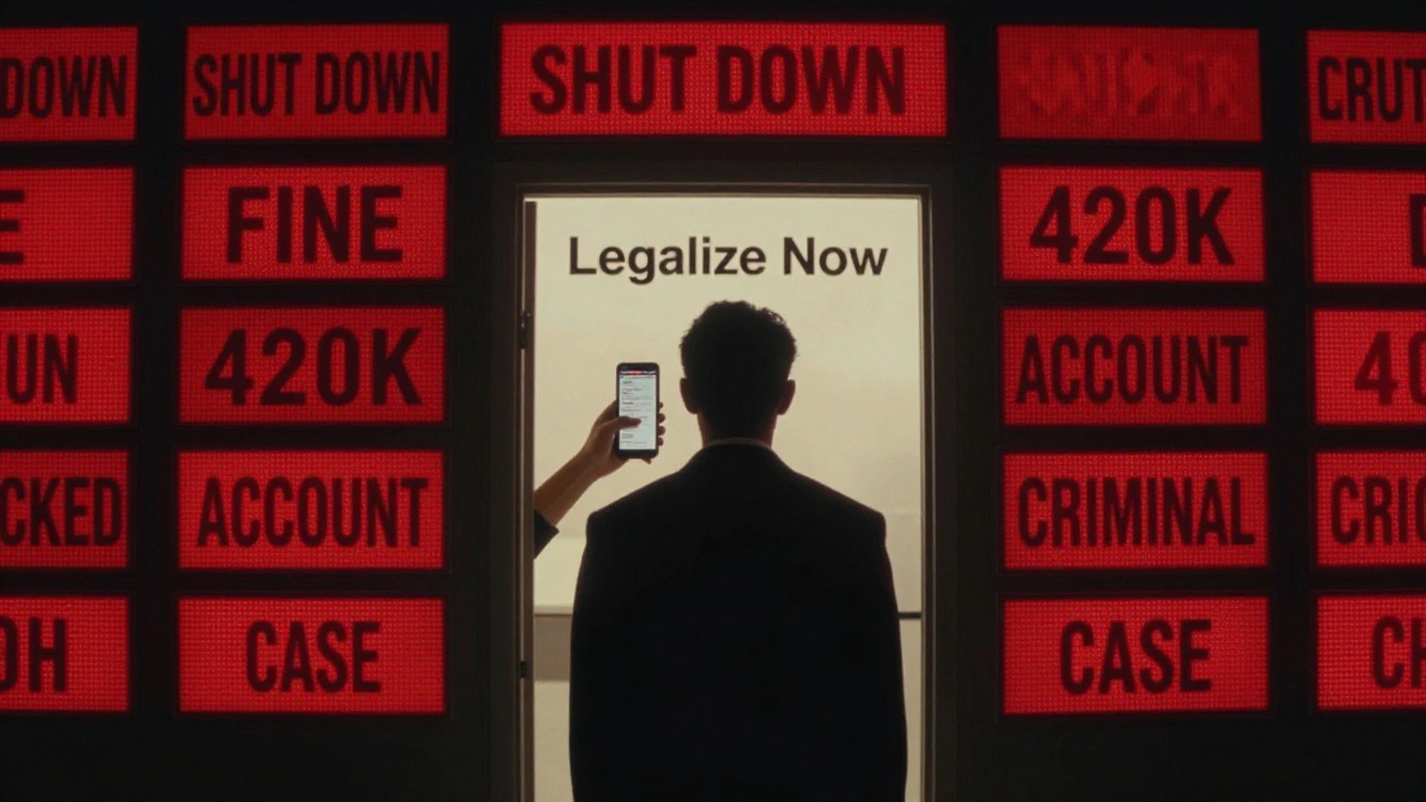 Тень с предупреждениями о штрафах и блокировке счетов, в то время как светлый путь ведет к легализации доходов.