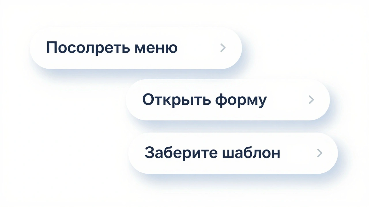 Три сообщения в Telegram с призывами к действию: 'Посмотреть меню', 'Открыть форму', 'Заберите шаблон' с UTM-метками.
