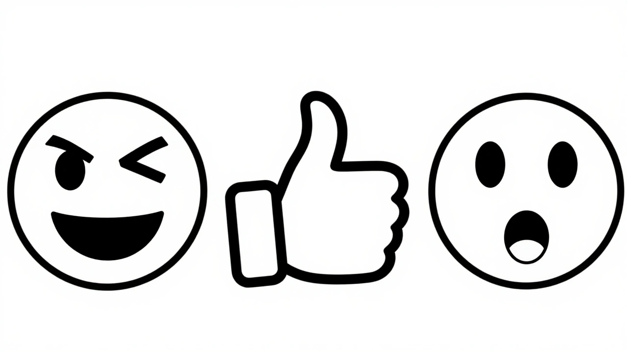 Три стикера: улыбающееся лицо, большой палец вверх и удивлённое выражение — в двух цветах с акцентом.