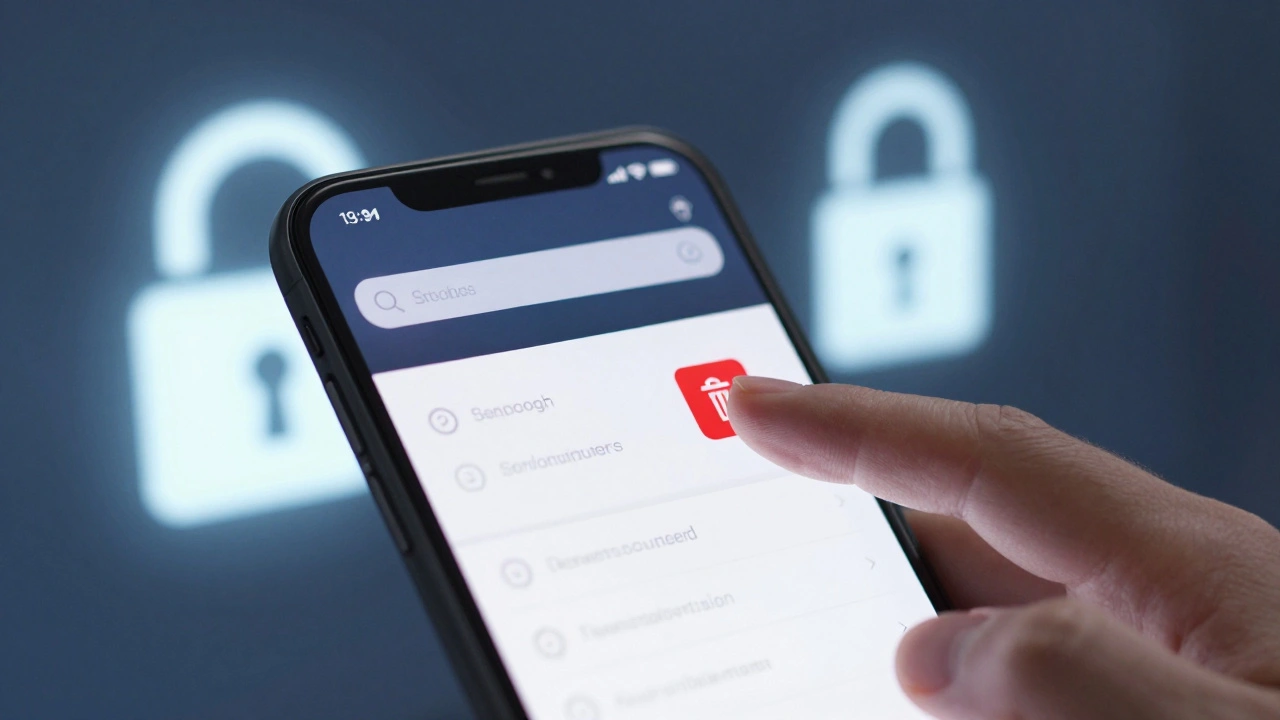 Удаление подозрительных устройств, иконка мусора, замок безопасности.