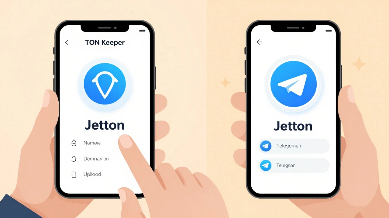 Человек создаёт кастомный Jetton в приложении TON Keeper, а он мгновенно появляется в чате.