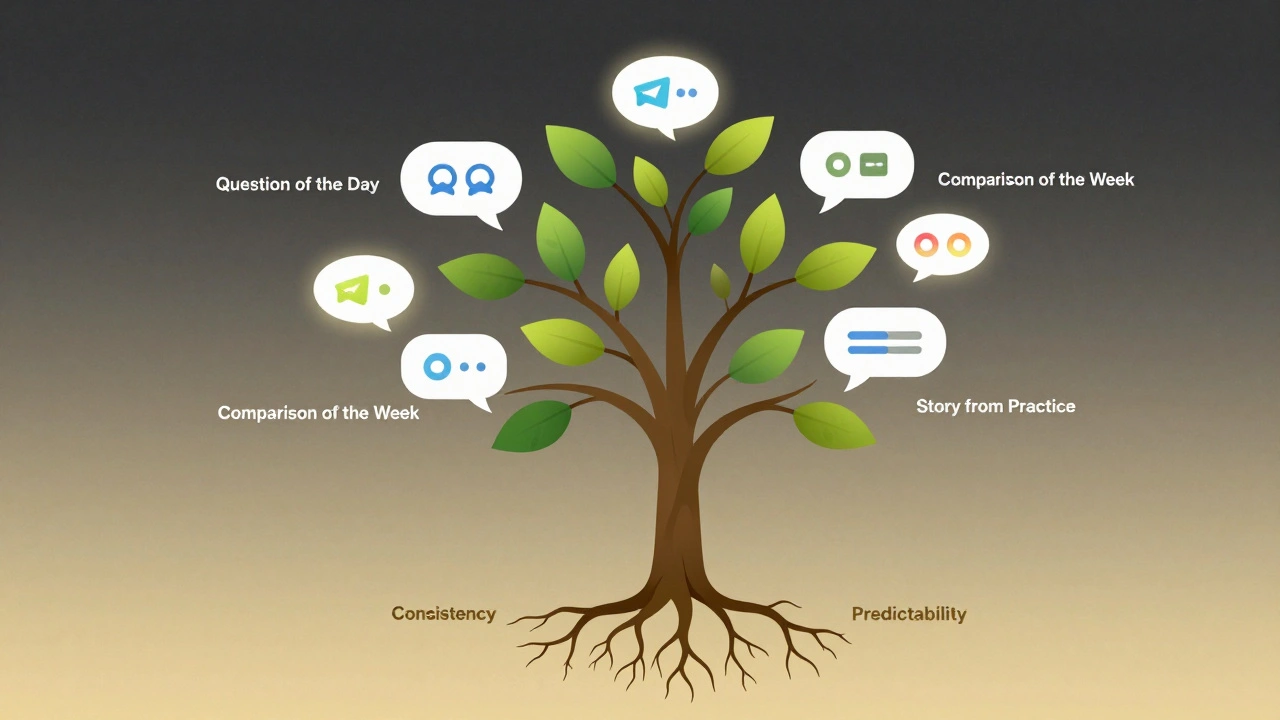 Дерево с ветвями, представляющими типы контент-циклов, листья — сообщения с вовлечением.