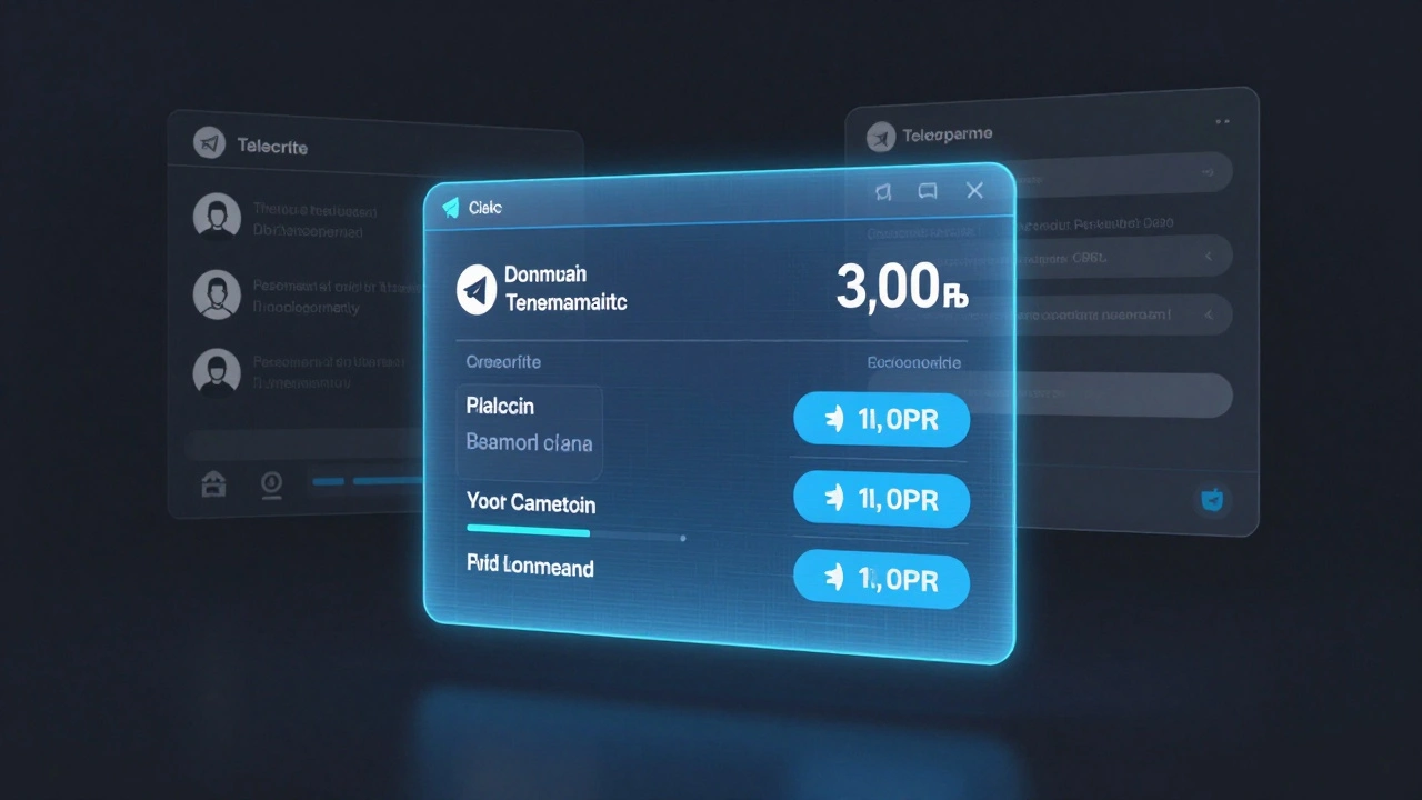 Голографическая панель с метриками партнерской программы в Telegram: переходы, конверсии и выплаты.