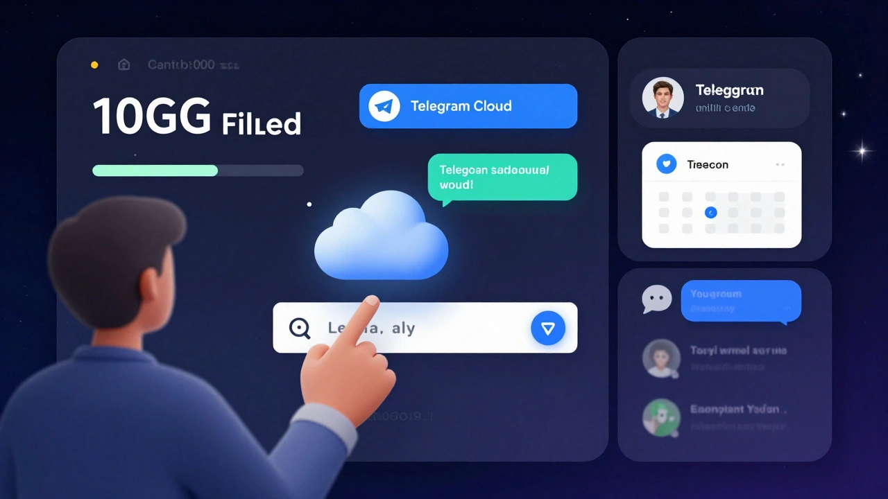 Компьютерный интерфейс Telegram: отправка файла 10 ГБ, голосовое сообщение от бота и анимированная тема чата.