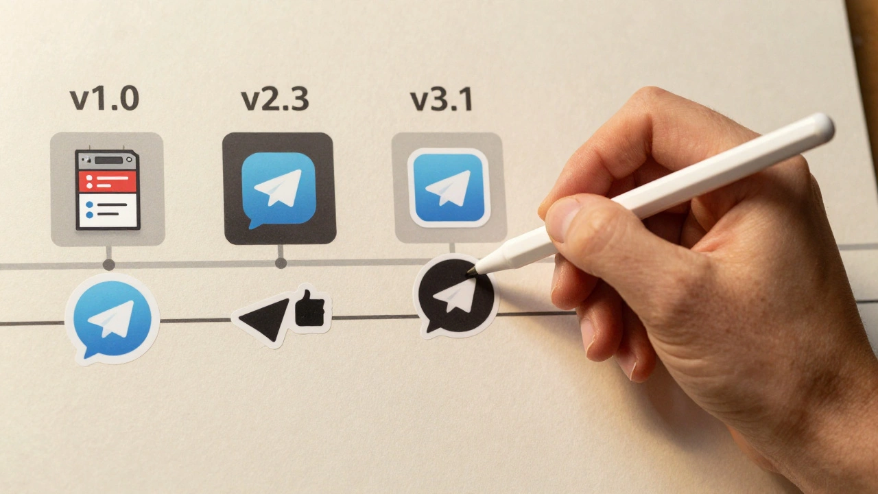 Редактирование стикерпака: добавление нового стикера с отображением версий пака в виде временной шкалы.