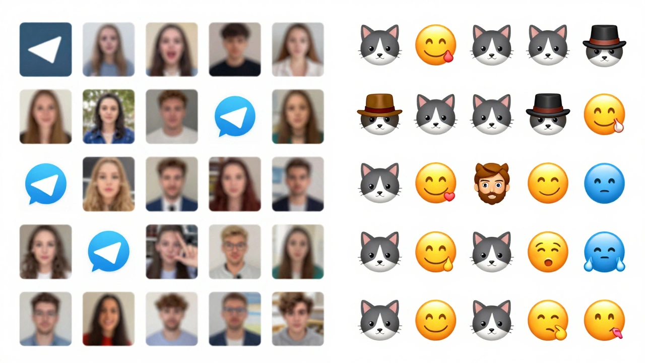 Сравнение: хаотичный набор стикеров слева и упорядоченный, стильный пак справа с единым дизайном.