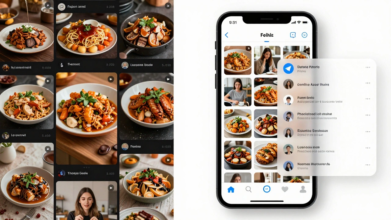 Сравнение загромождённой и чистой галереи телефона при разных настройках автоматического сохранения медиа в Telegram.