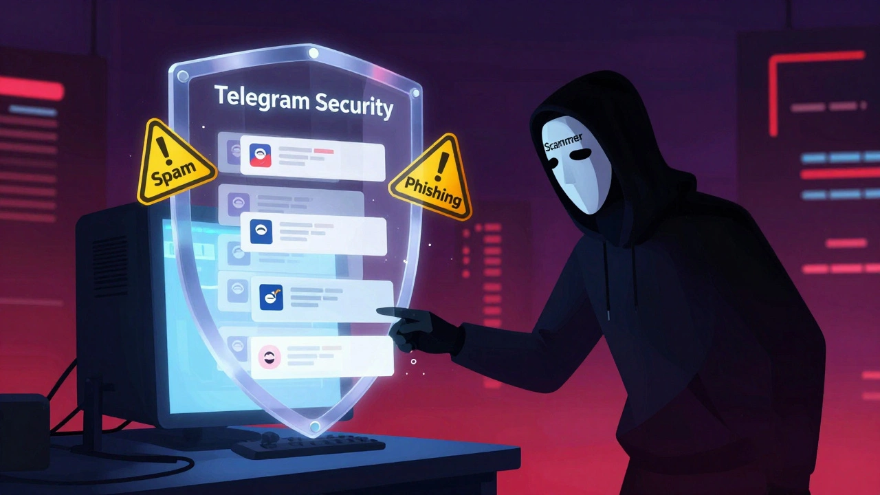 Тени мошенника, рассылающего спам, и щит Telegram, блокирующий сообщения