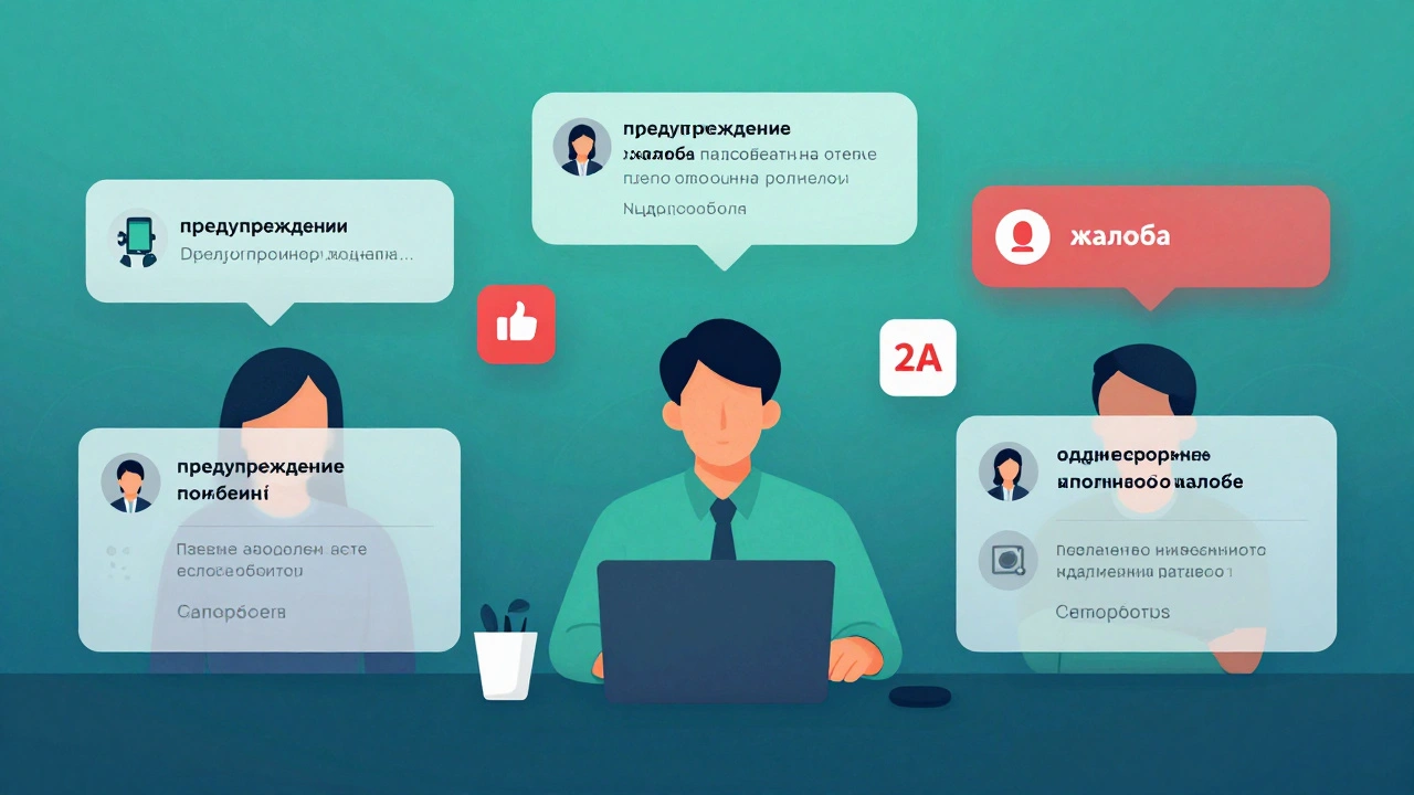 Три администратора в действии: удаляют сообщения, разбанят пользователей и обрабатывают жалобы через отдельный канал.