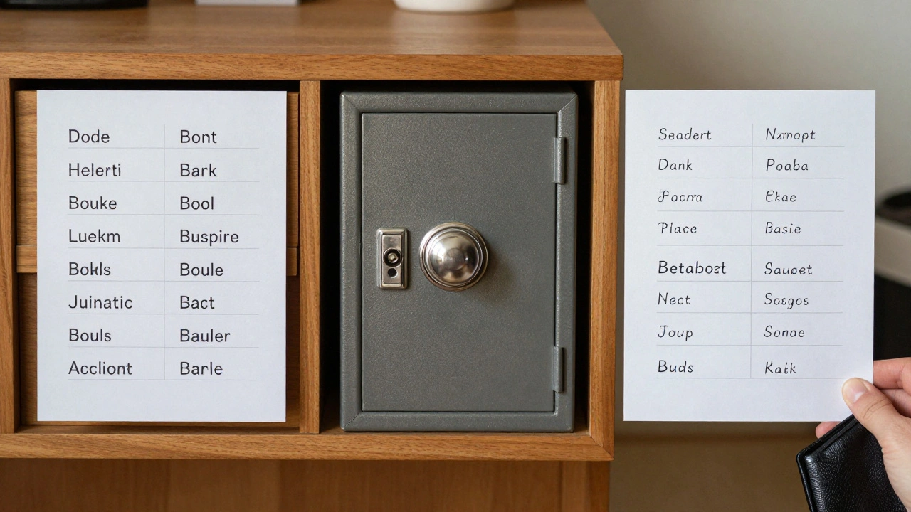 Три части seed-фразы на бумаге, хранящиеся в разных местах.